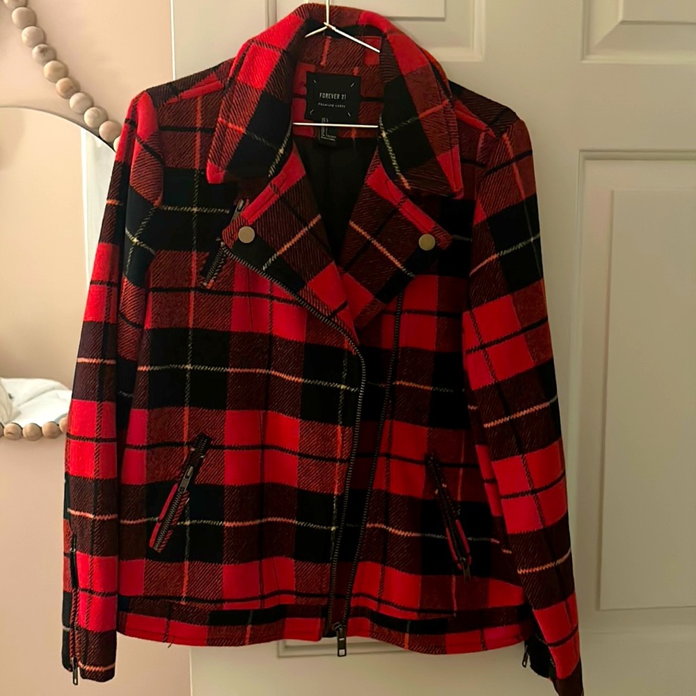 Forever21 Red Plaid Moto Jacket